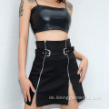 Hohe Taille Frauen Sexy Zipper Split A-Line Rock